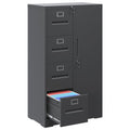 4 Drawer Vertical File Cabinet with Lock and Storage Shelves Black O256
