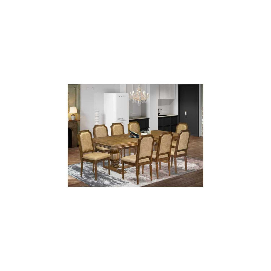 9 Piece Kitchen Table Set with 8 Dark Grey PU Leather Chairs X270