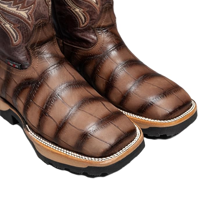 Genuine Leather Alligator Skin Print Western Work Boots D35395