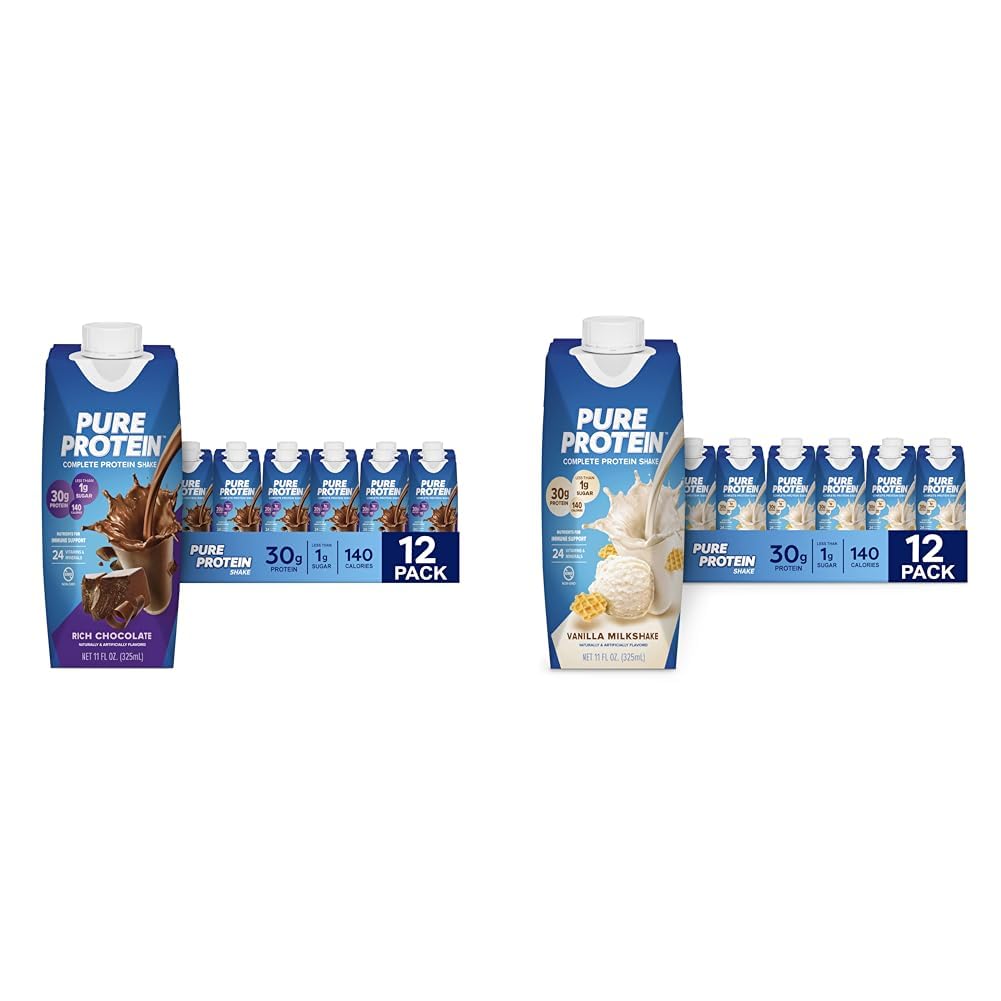 Chocolate and Vanilla Protein Shakes, 30g Protein, 11oz, 12 Pack W2815