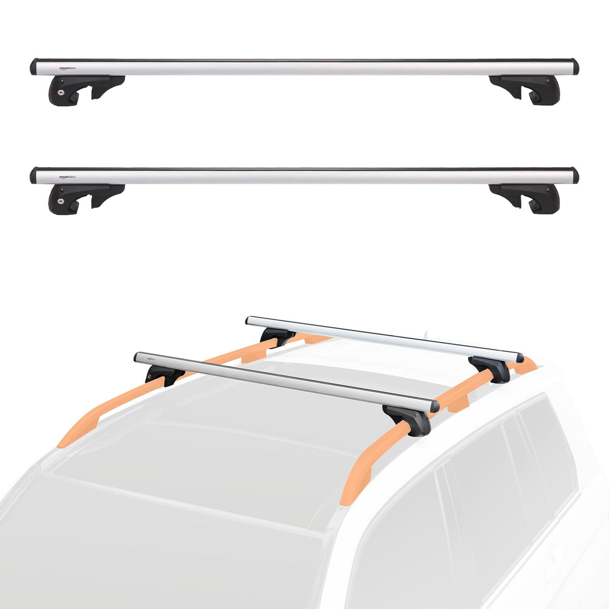 Black/Silver Cross Rail Roof Rack, 52 inches, Pack of 2 K775062
