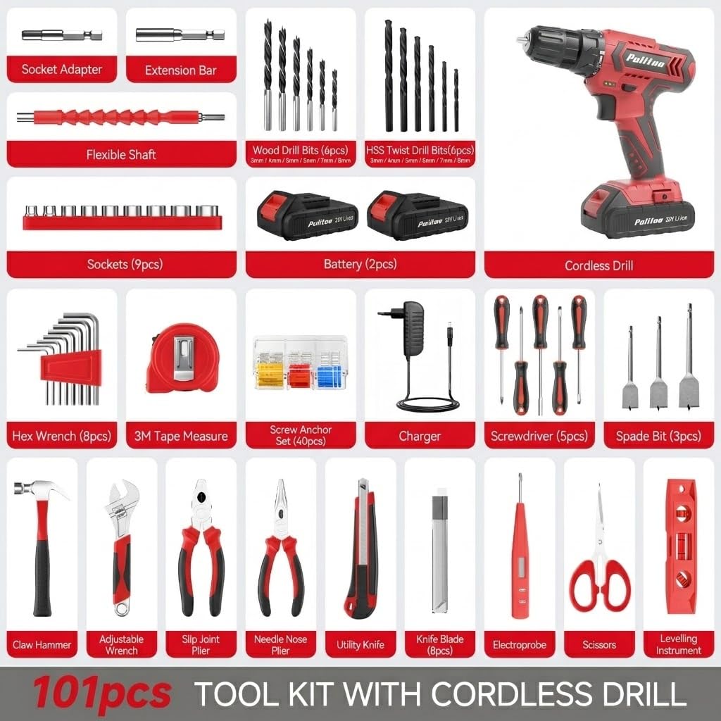 Cordless Drill Set 20V with Battery And Charger 59pcs Bits Kit Y208278