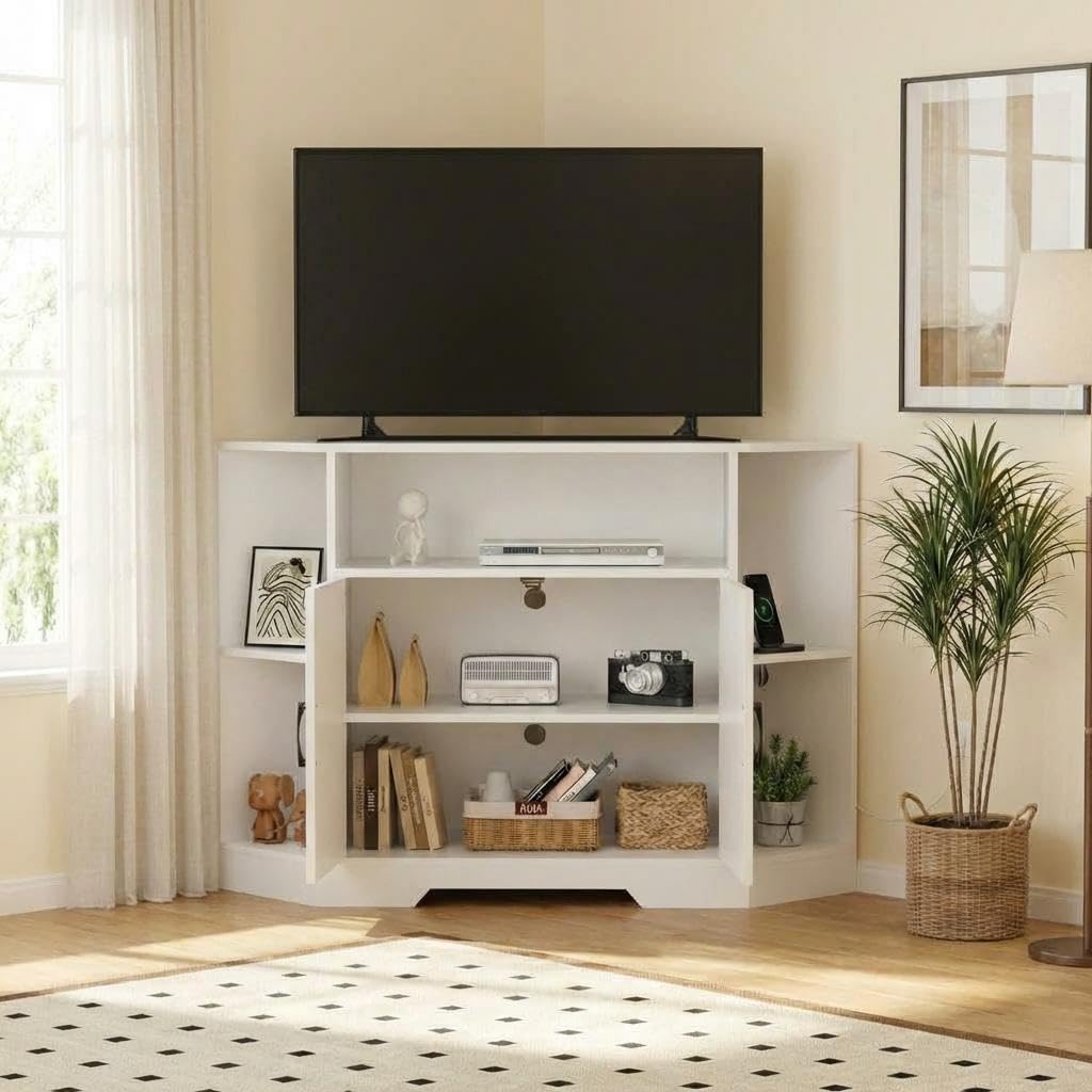 Corner TV Stand with Power Outlet & Barn Doors C998