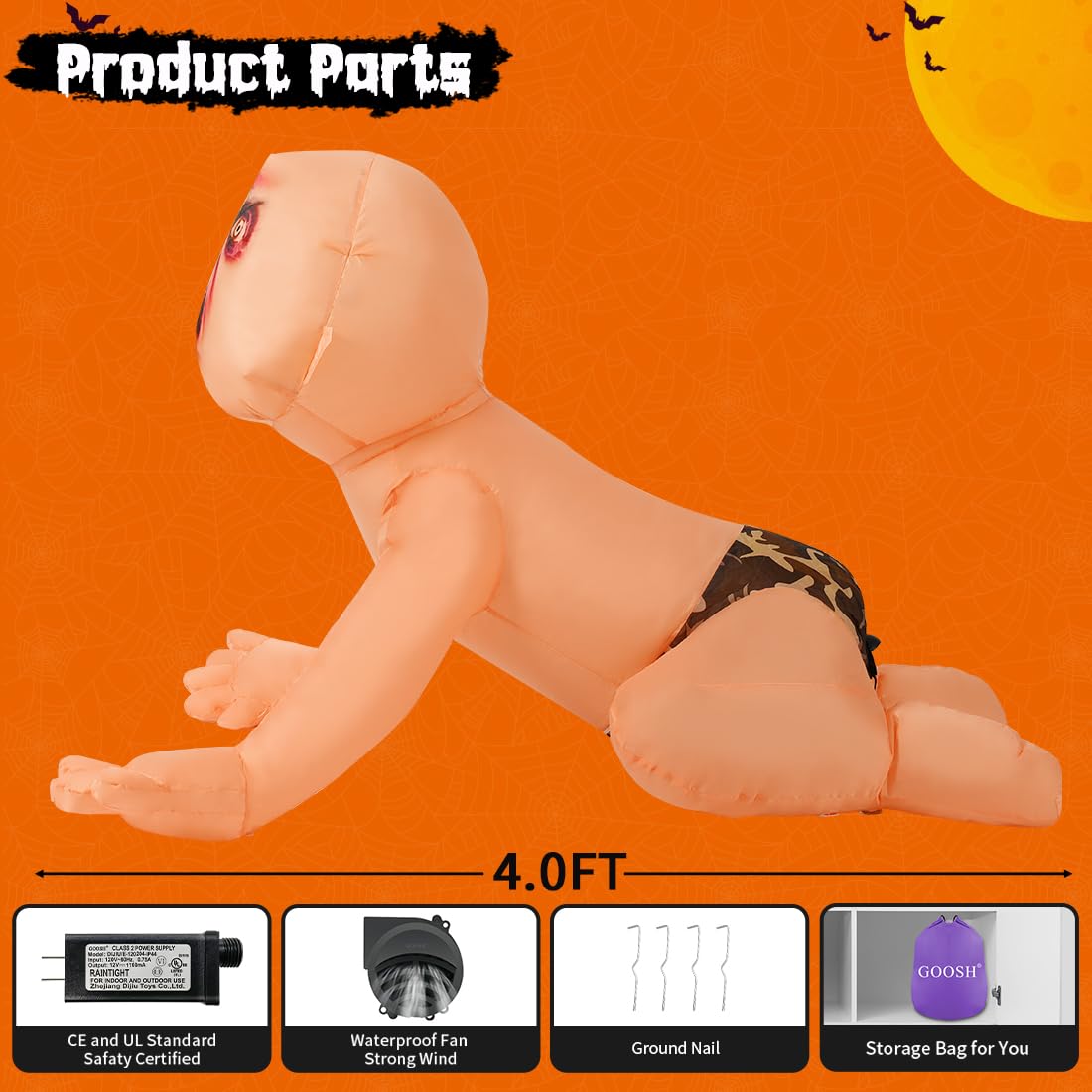 4 FT Inflatable Zombie with Built-in LEDs G489857