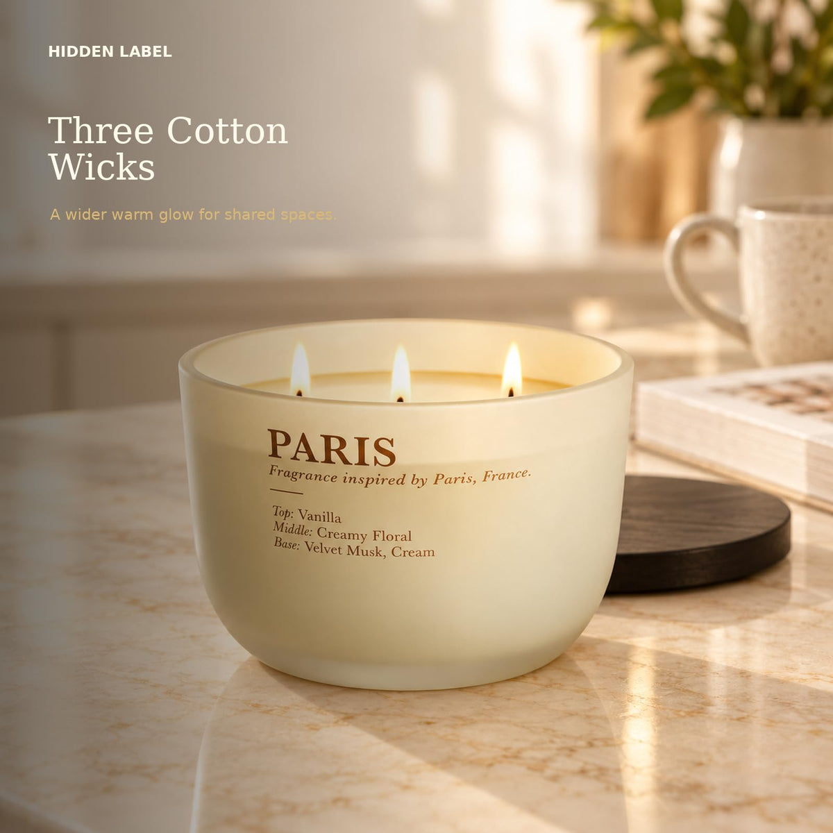 Vanilla Cream Scented Candle, 16 oz, 3-Wick Soy Wax A790840