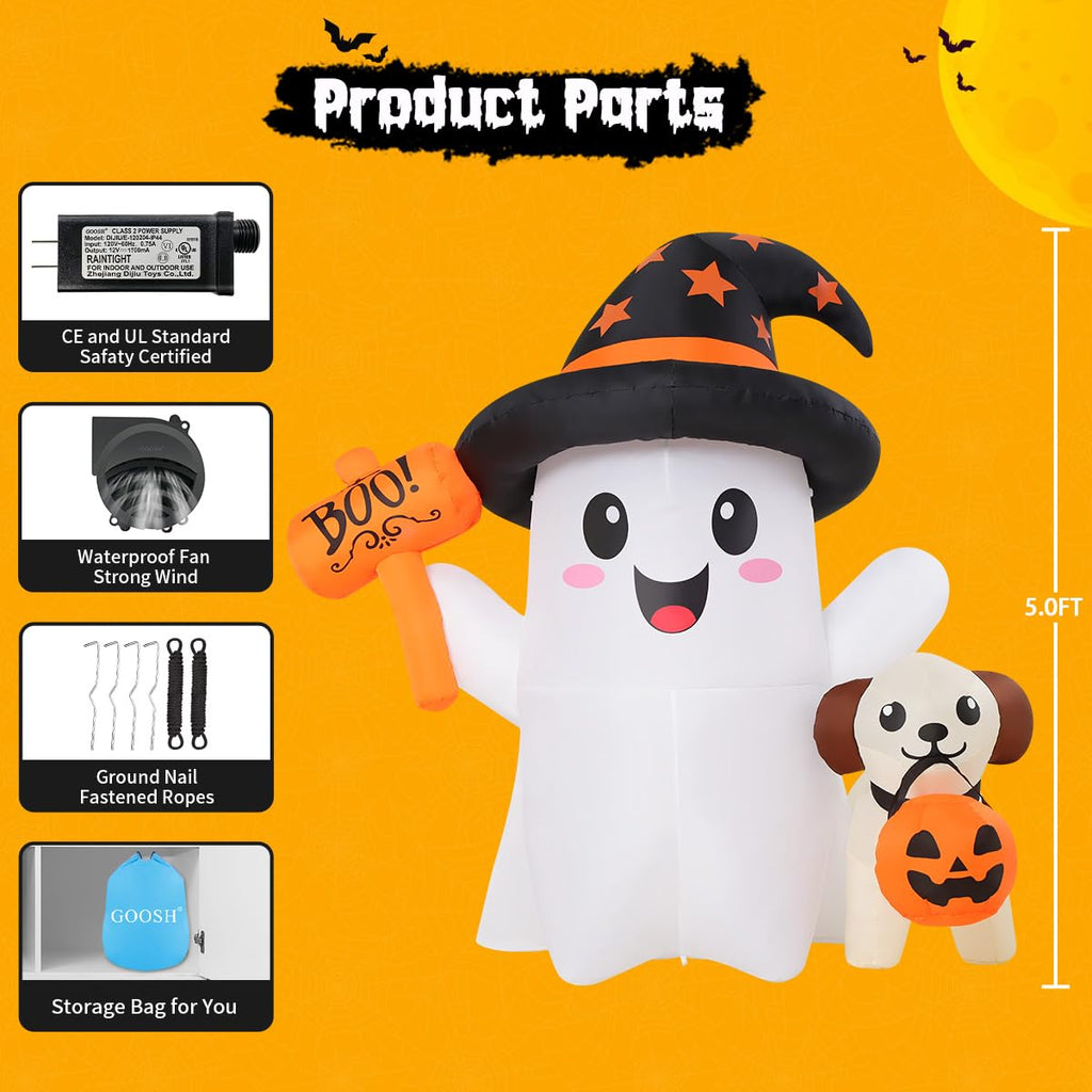 5 FT Halloween Inflatables Ghost with Built-in LEDs A527