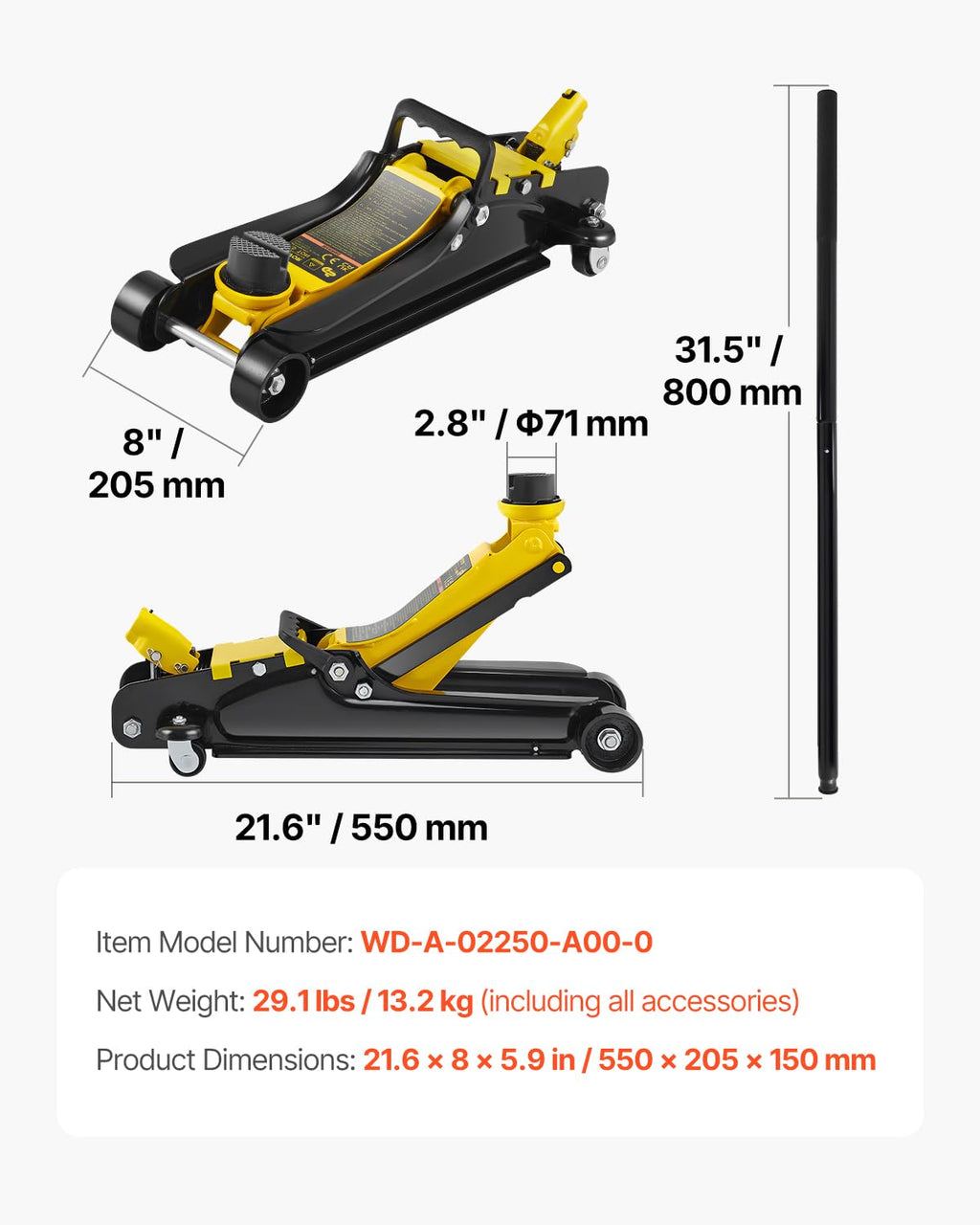 2.5 Ton Low Profile Steel Floor Jack V4019