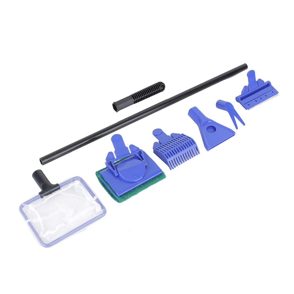 5 in 1 Aquarium Cleaning Tool Set with Fish Net Scraper and Sponge Brush Black and Blue Y51574