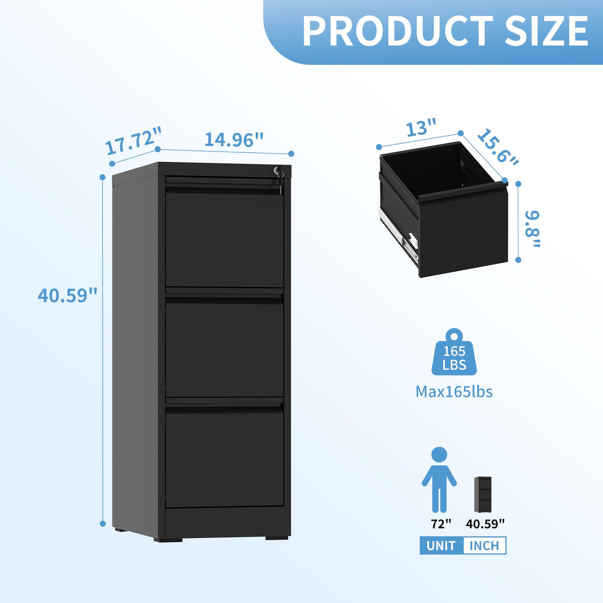 3 Drawer Metal File Cabinet with Lock J71488