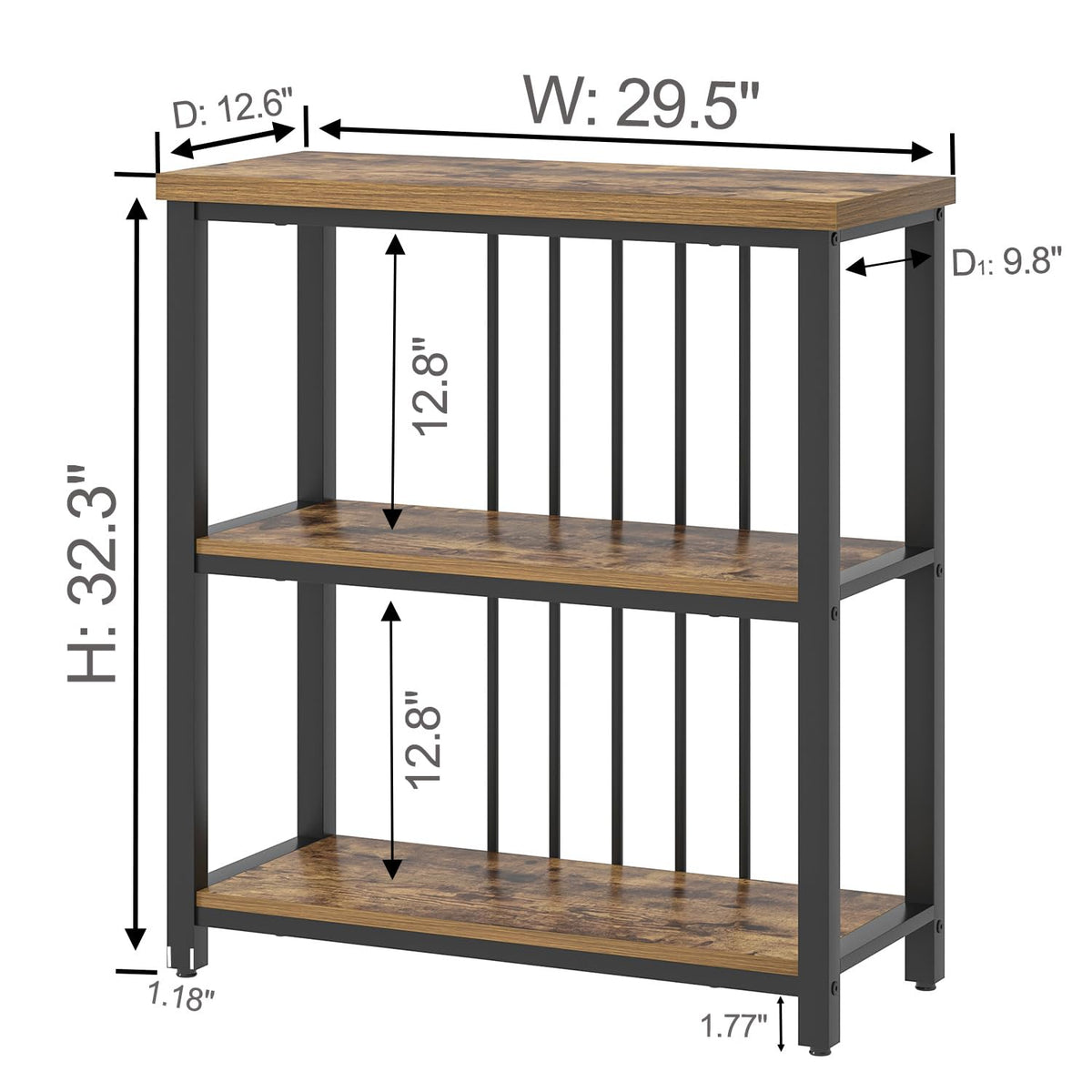 3 Tier Wood and Metal Bookshelf Z43223