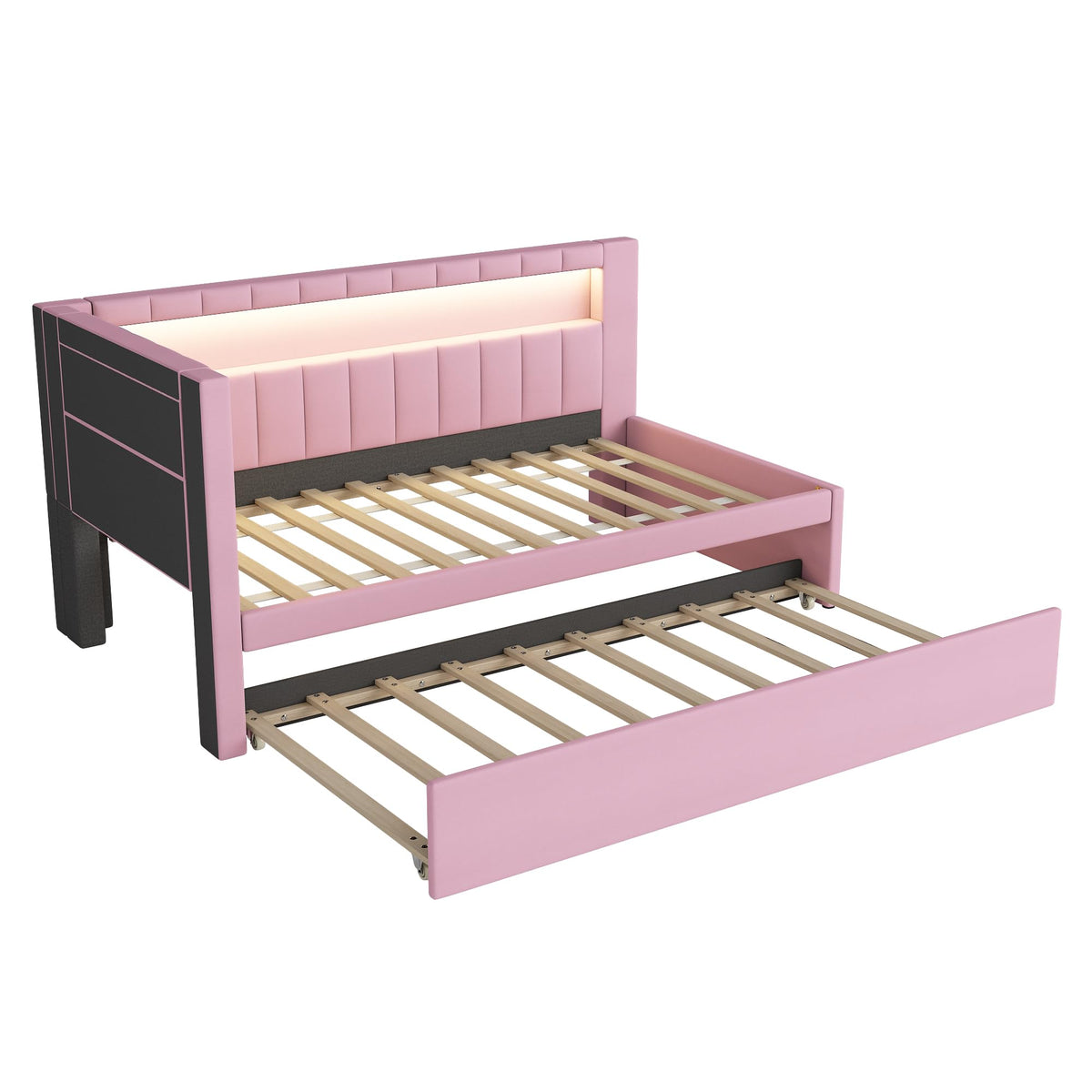 Twin Size Linen Fabric Daybed with Trundle and USB Ports W805377