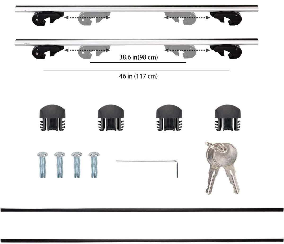 Black/Silver Cross Rail Roof Rack, 52 inches, Pack of 2 K775062