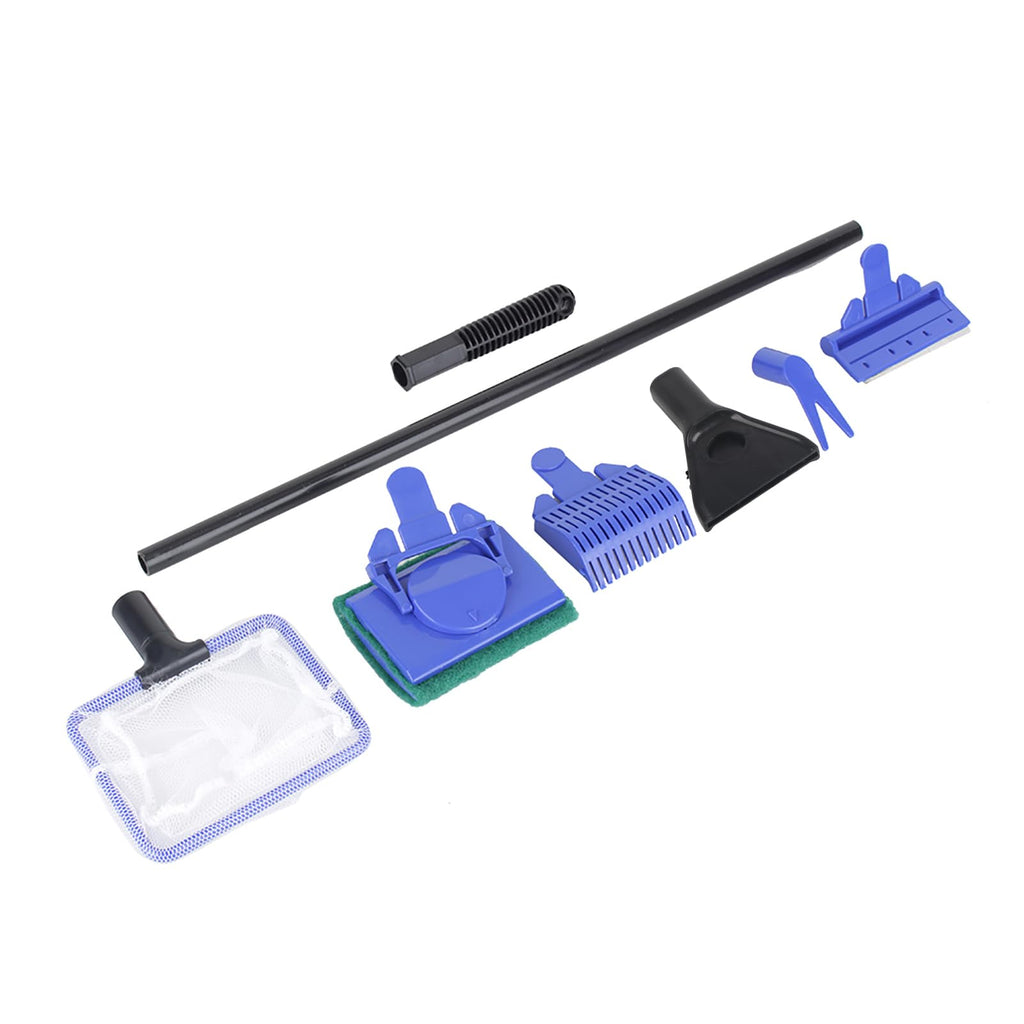 5 in 1 Aquarium Cleaning Tool Set with Fish Net Scraper and Sponge Brush Black and Blue Y51574