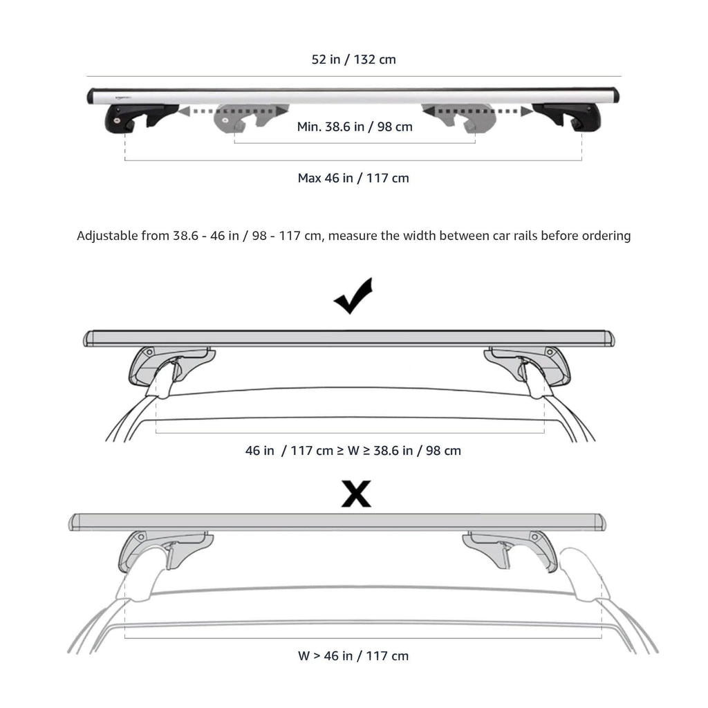 Black/Silver Cross Rail Roof Rack, 52 inches, Pack of 2 K775062