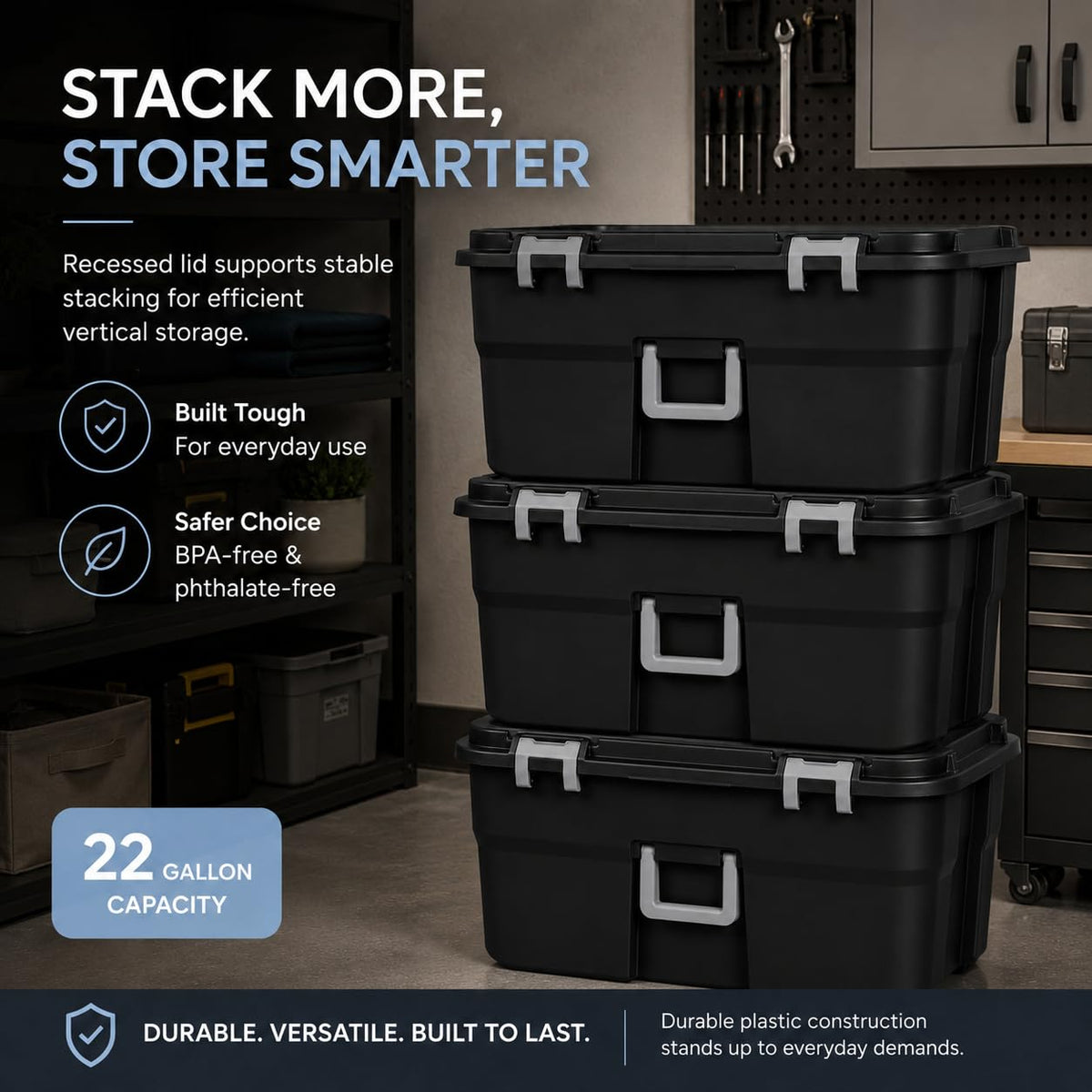 Black Plastic Storage Footlocker with Wheels K1346