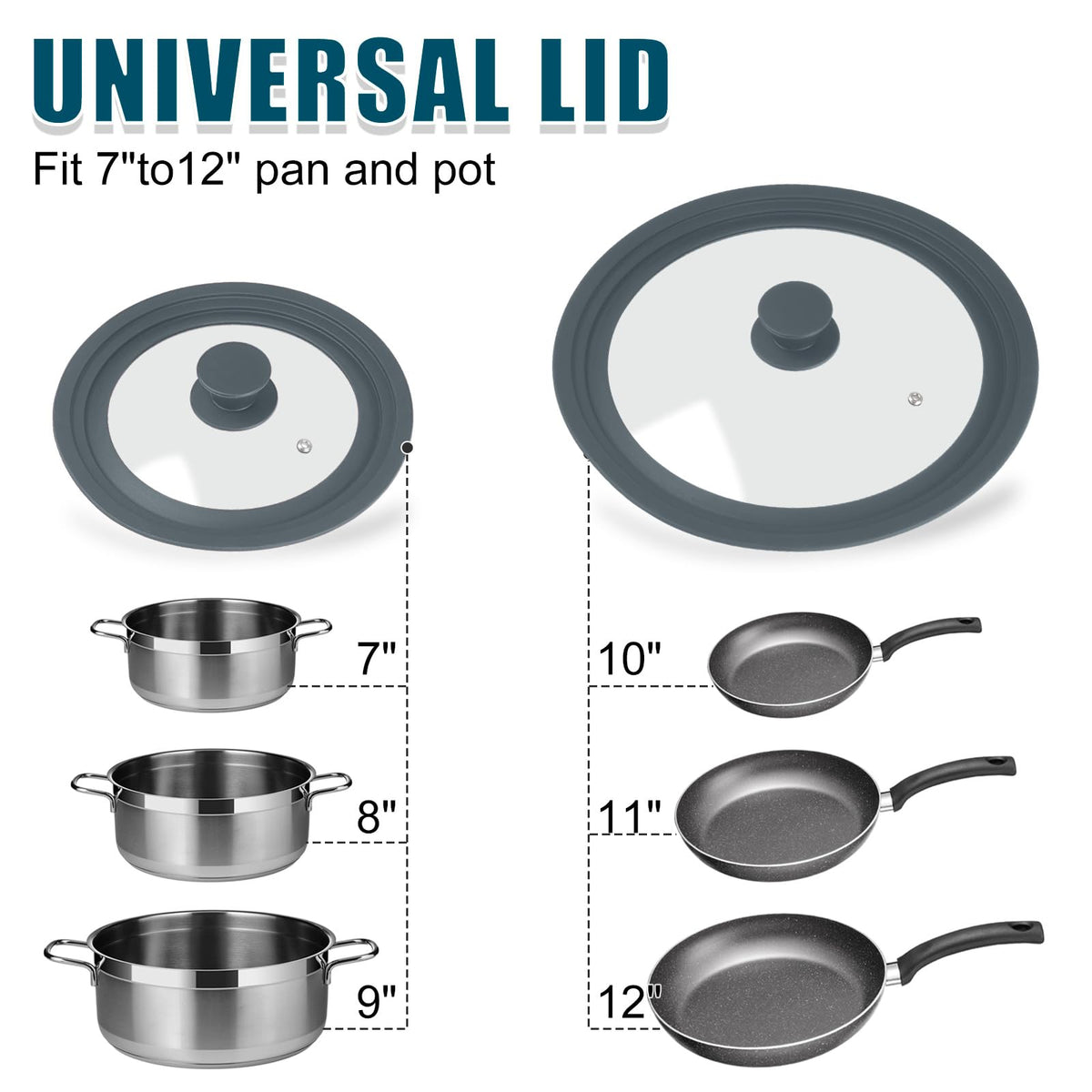 2 Pack Silicone Tempered Glass Universal Lid for Pots Pans and Skillets F51724
