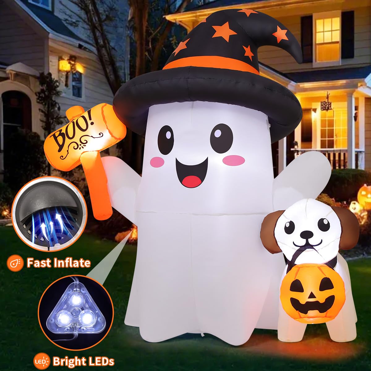 5 FT Halloween Inflatables Ghost with Built-in LEDs A527