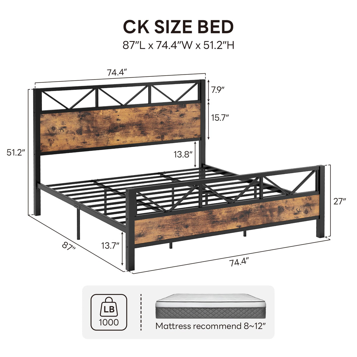California King Platform Bed Frame with Tall Headboard D211