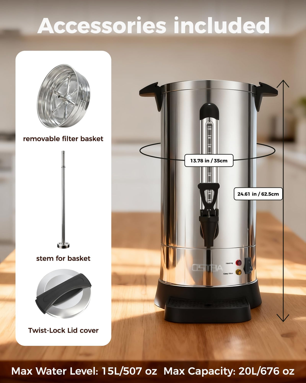 1500W 100 Cup Stainless Steel Commercial Coffee Urn S243
