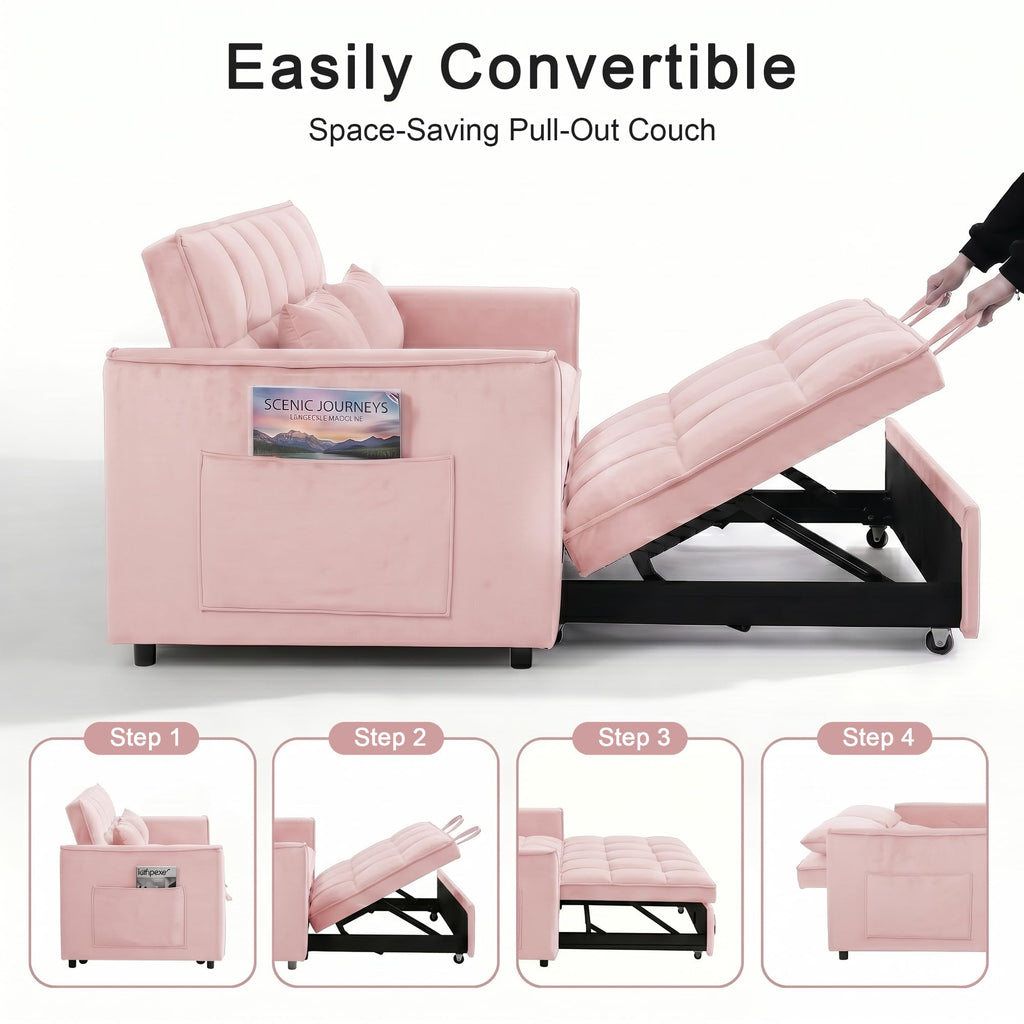 Pink Velvet 3-in-1 Sofa Bed U44801