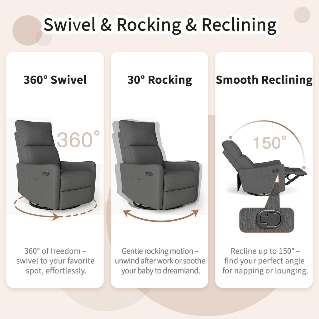 Dark Gray Swivel Rocker Recliner Chair X1826