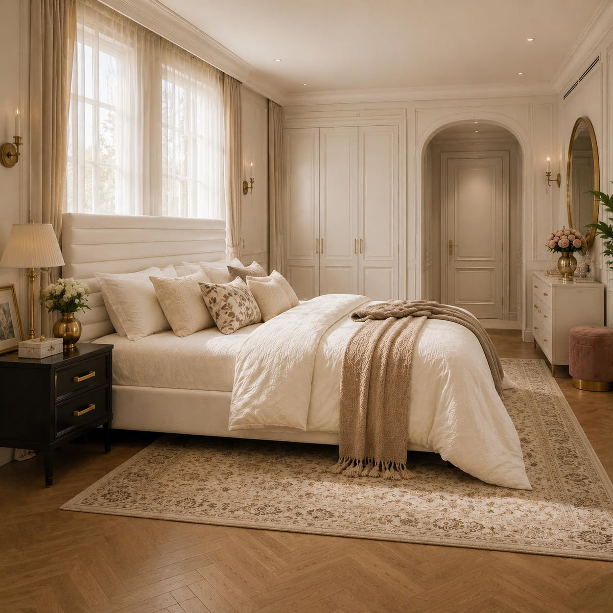 Queen Velvet Upholstered Bed Frame with Adjustable Headboard Y494424