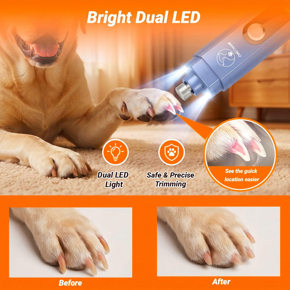 5-Speed Ultra Quiet Dog Nail Grinder with LED Light P28708