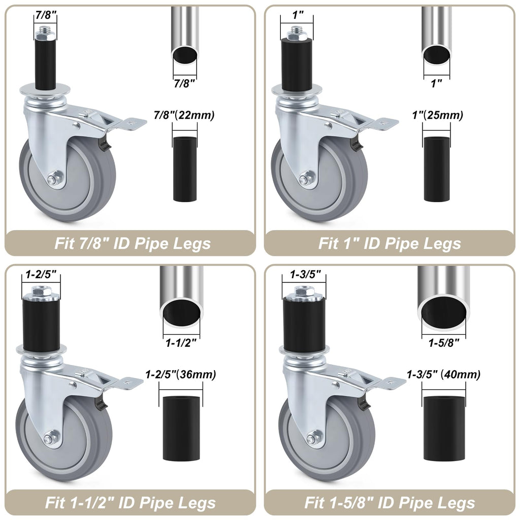4 Inch Heavy Duty Expanding Stem Caster Wheels Set with Brake H300