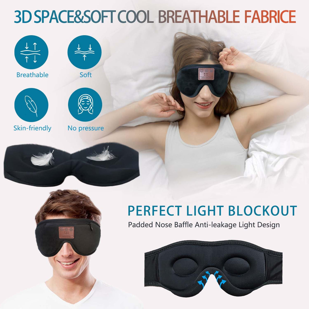 Bluetooth Sleep Mask with Headphones 2-Pack H7479