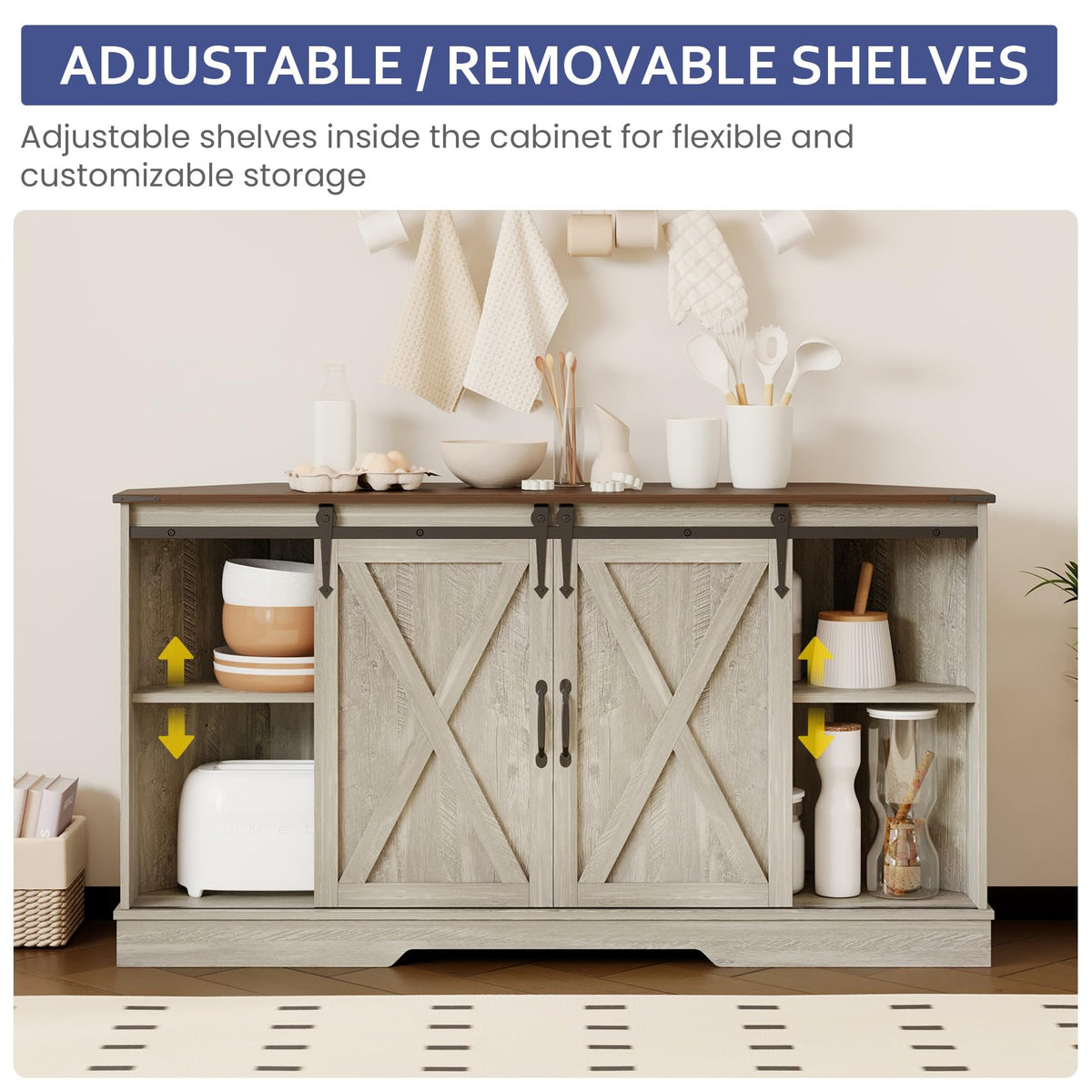 Corner TV Stand with Sliding Barn Door & Removable Shelves P767698