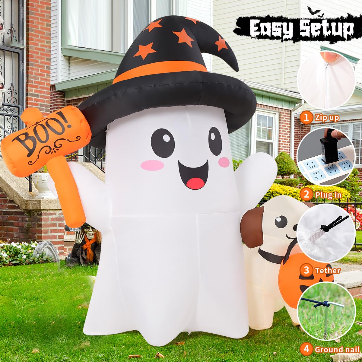 5 FT Halloween Inflatables Ghost with Built-in LEDs A527