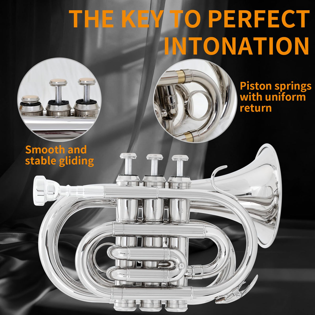 Bb Portable Pocket Trumpet with Case, 7C Mouthpiece and Cleaning Kit D284
