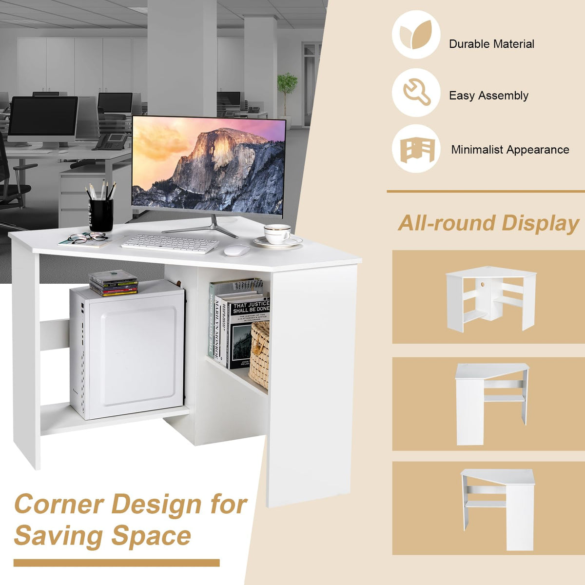 White Compact Corner Desk X3139
