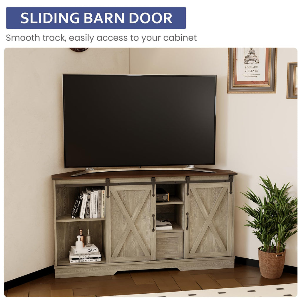 Corner TV Stand with Sliding Barn Door & Removable Shelves P767698