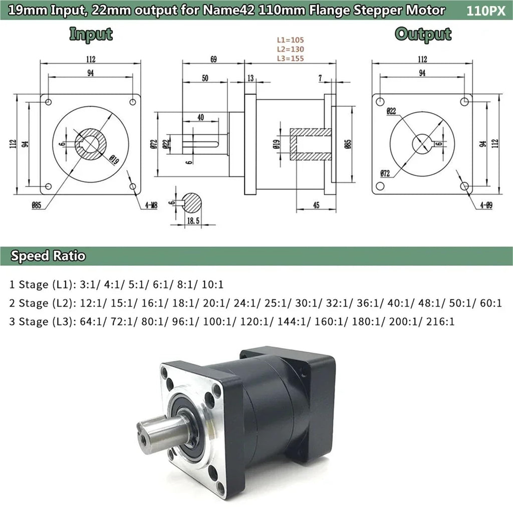 Nema42 110mm Planetary Reducer Gearbox P139