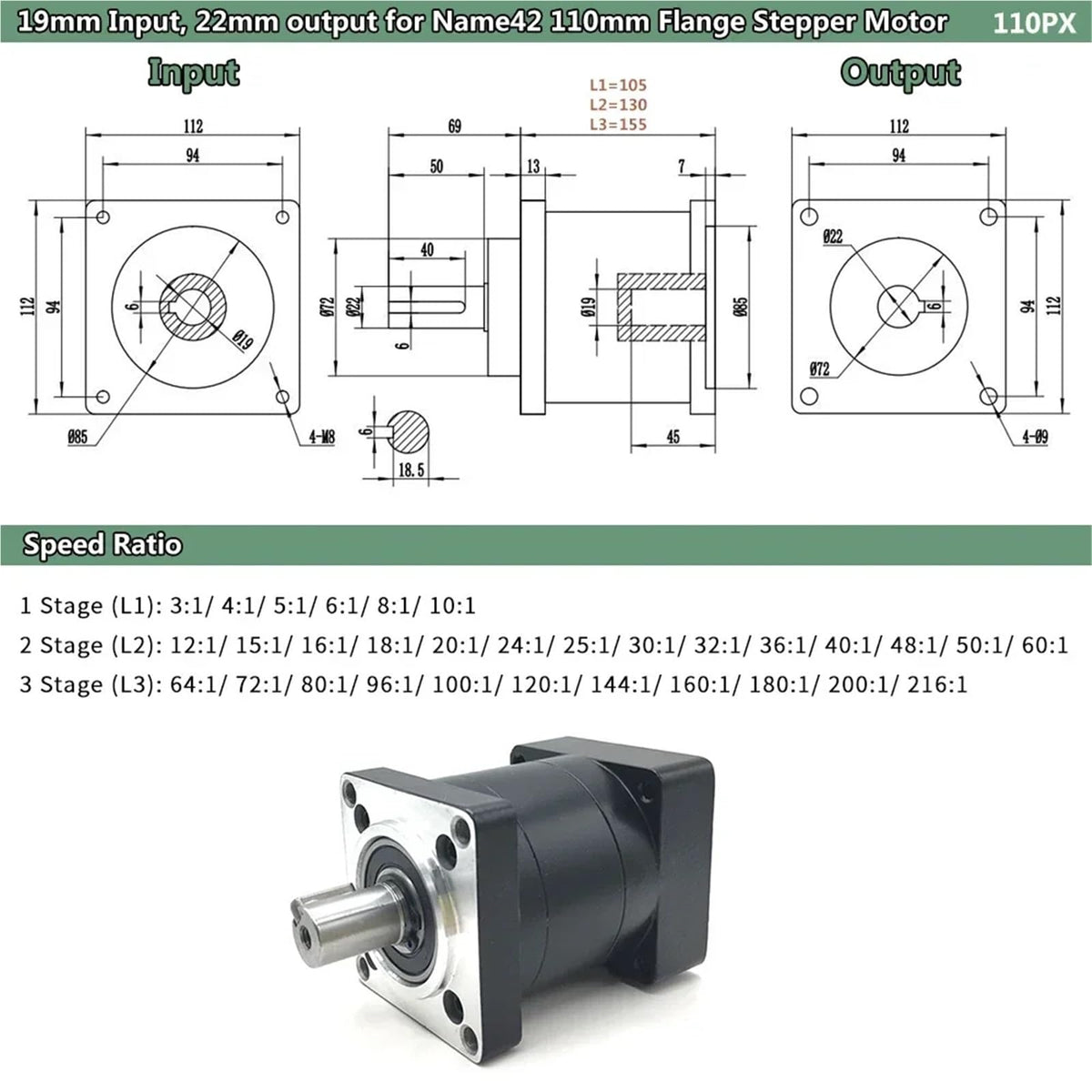 Nema42 110mm Planetary Reducer Gearbox P139