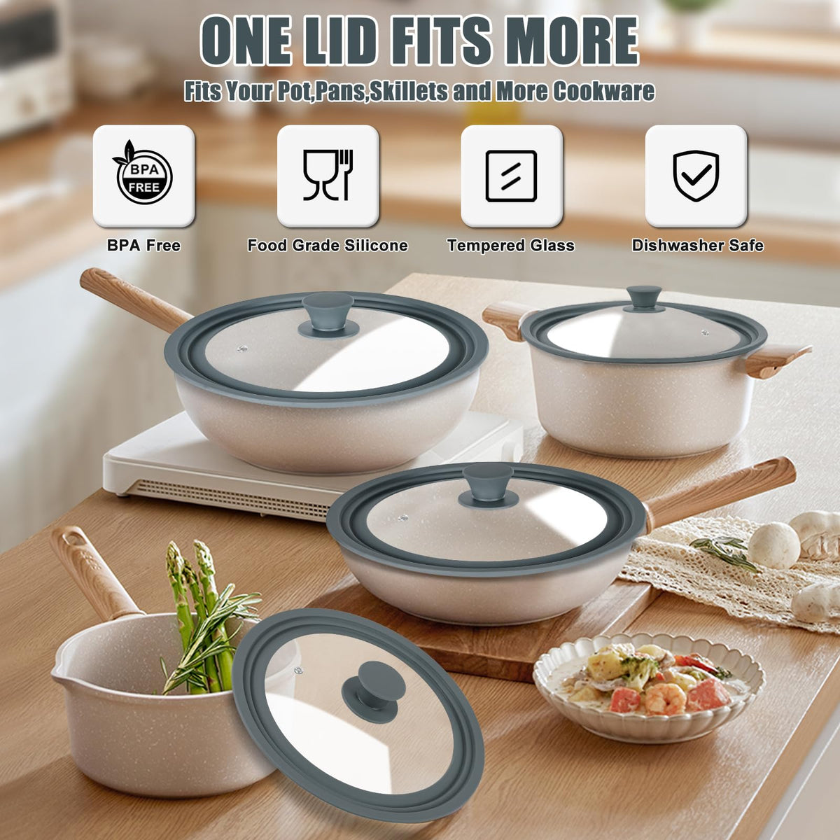 2 Pack Silicone Tempered Glass Universal Lid for Pots Pans and Skillets F51724