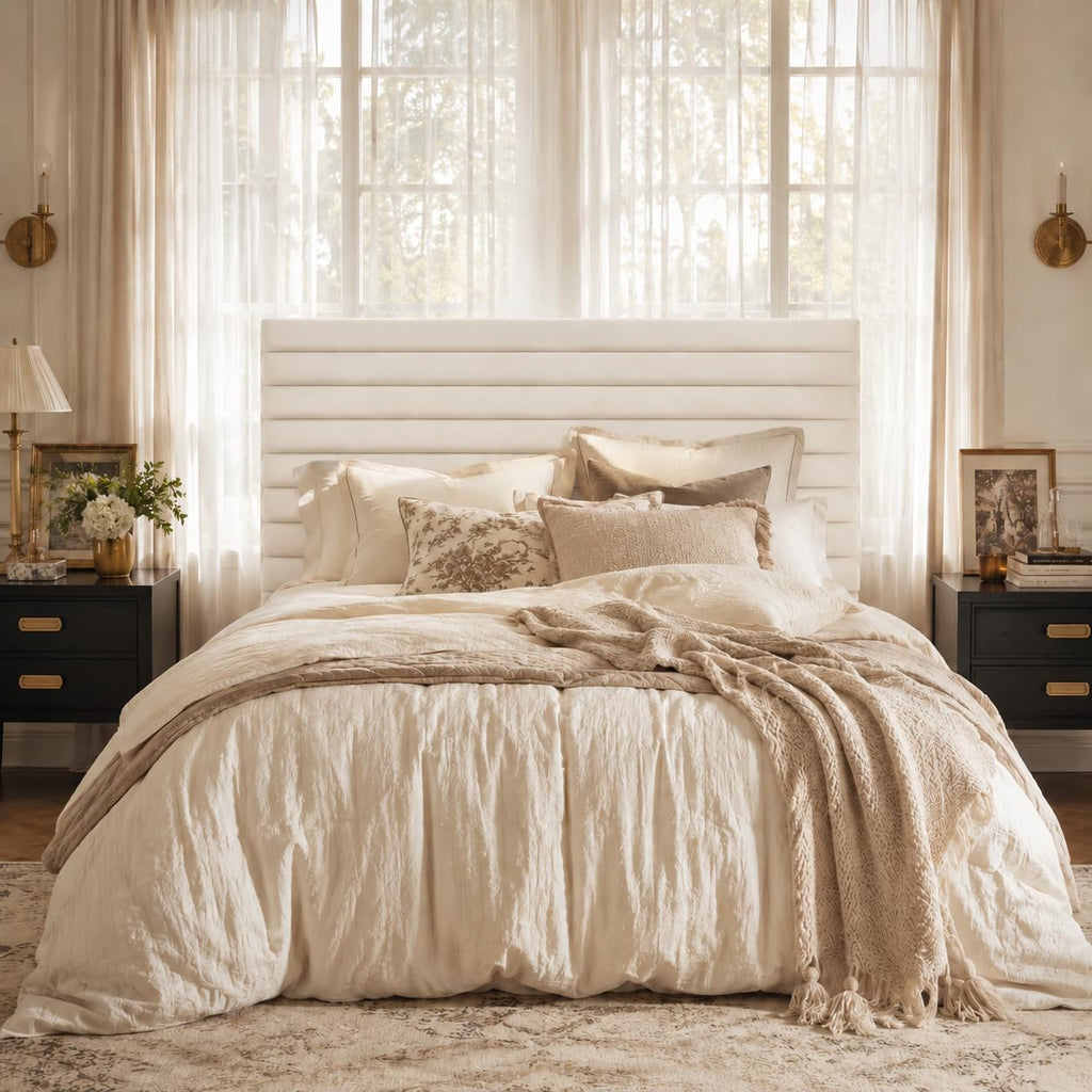 Queen Velvet Upholstered Bed Frame with Adjustable Headboard Y494424