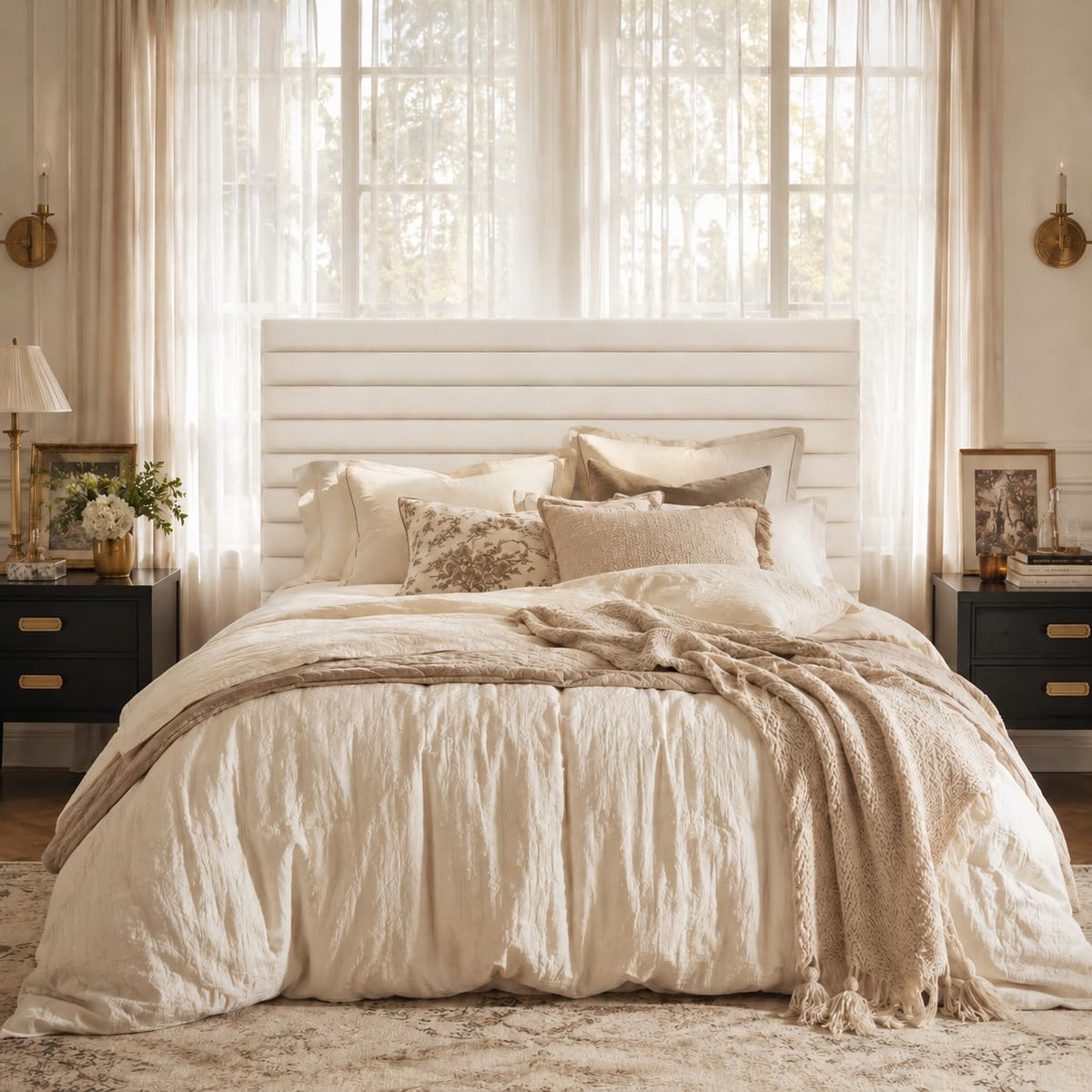 Queen Velvet Upholstered Bed Frame with Adjustable Headboard Y494424