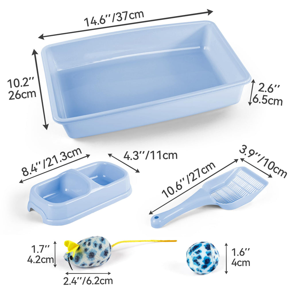 Cat Litter Box Set with Litter Scoop, Double Dish Cat Bowl, Mouse and Ball Toy C835