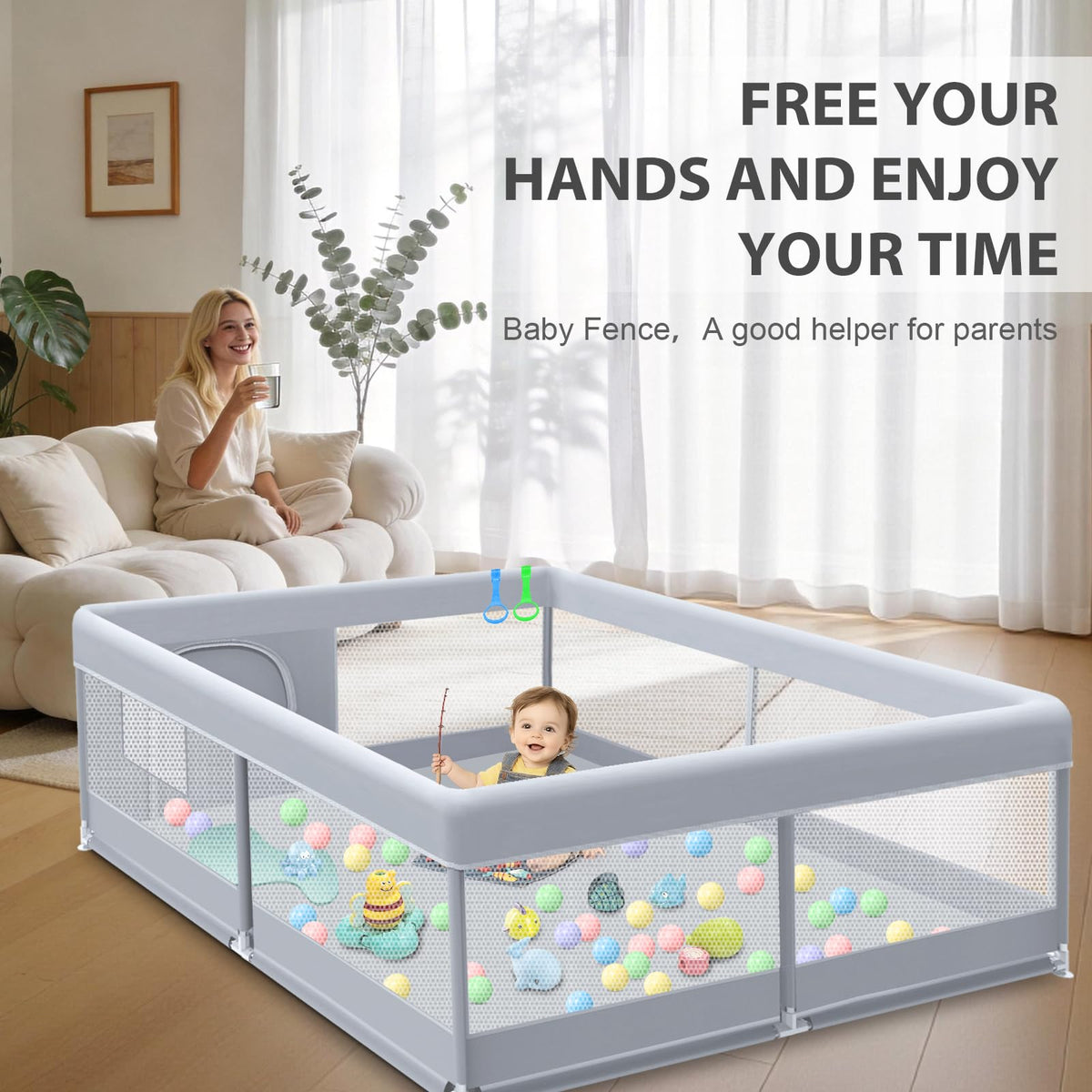 50 x 50 Inch Baby Playpen with Breathable Mesh U868648