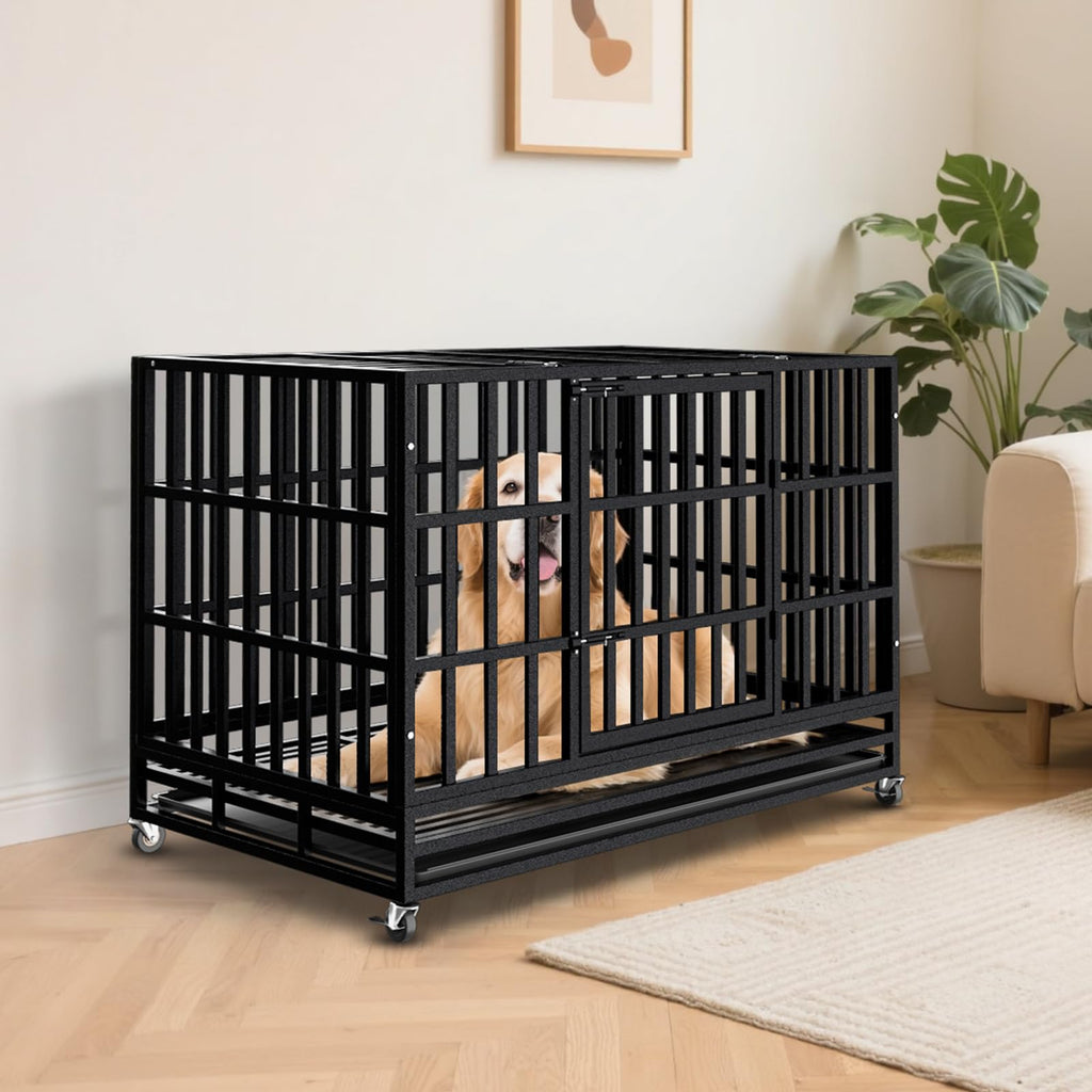 48 Inch Heavy Duty Dog Crate Kennel with Wheels O915212