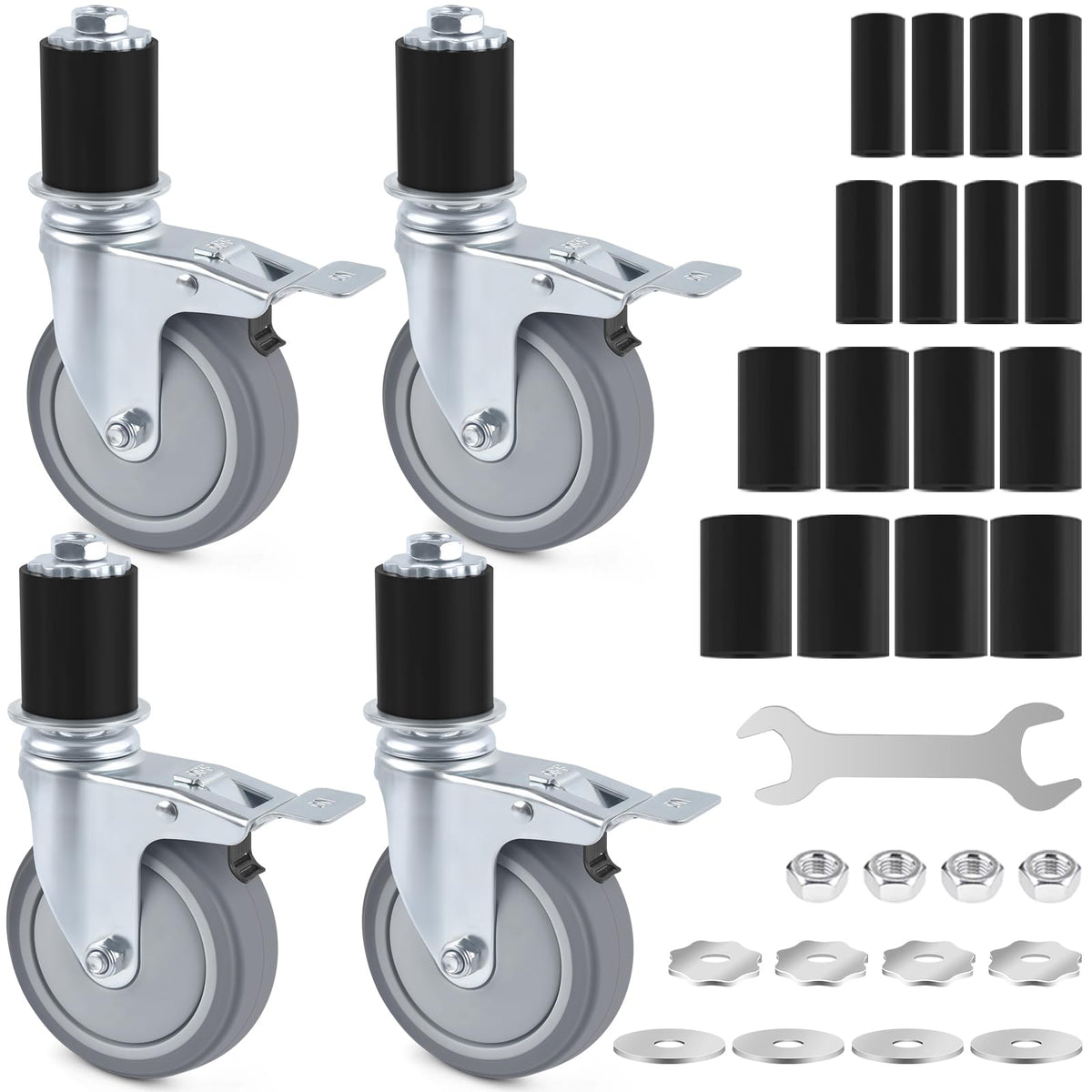 4 Inch Heavy Duty Expanding Stem Caster Wheels Set with Brake H300