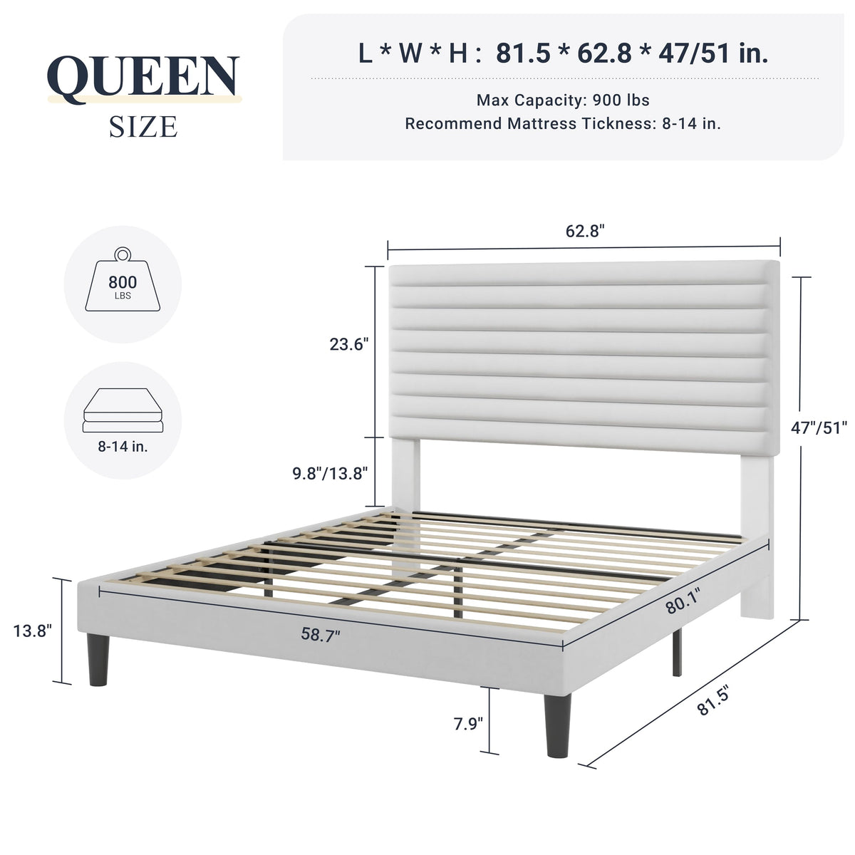 Queen Velvet Upholstered Bed Frame with Adjustable Headboard Y494424