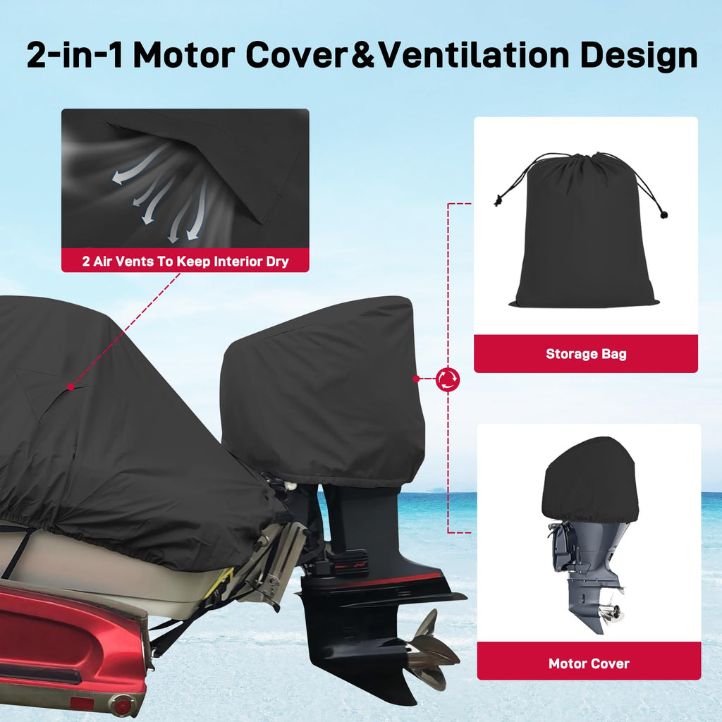 1200D Heavy Duty Waterproof Boat Cover 14-16ft Black P180221