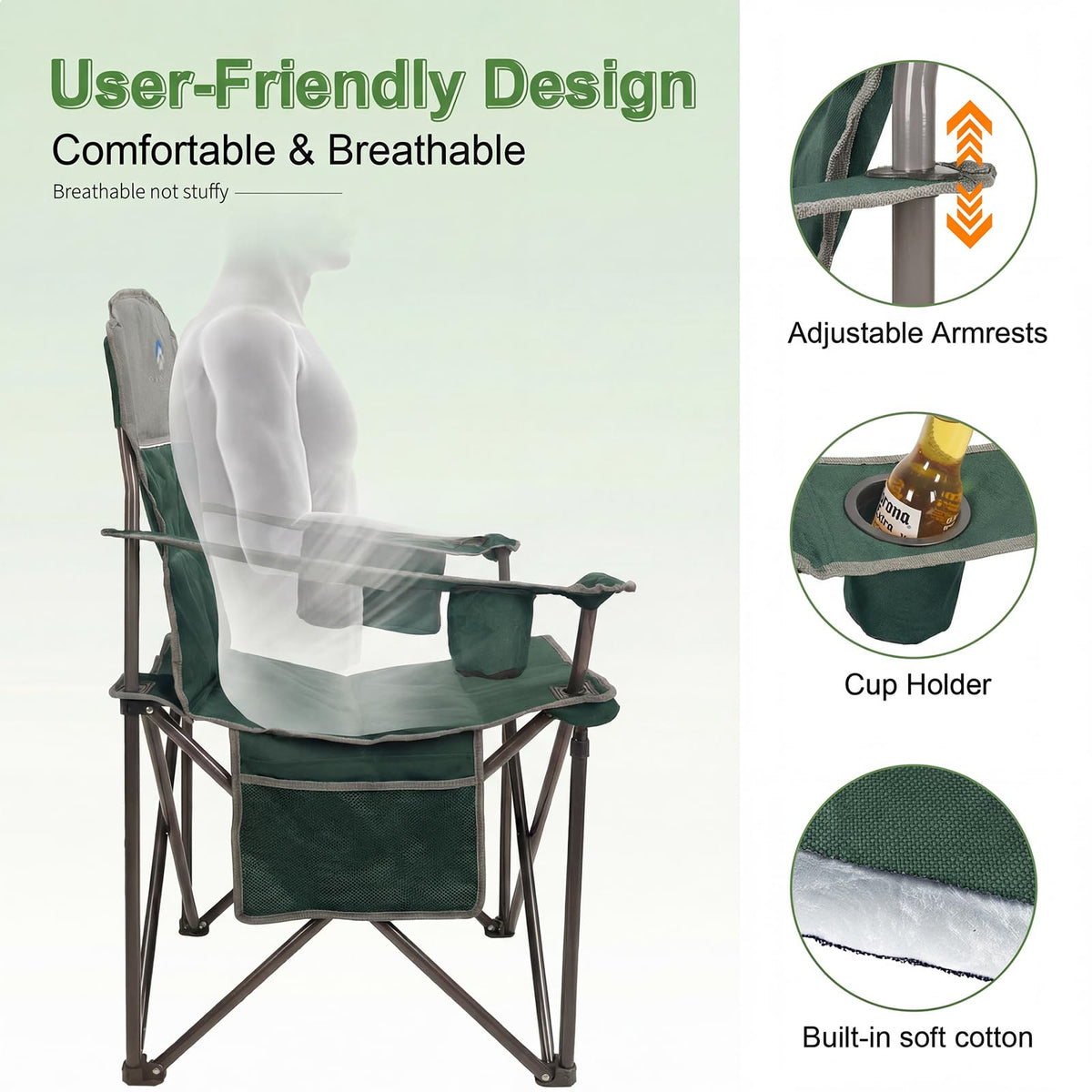 Oversized 2 Pack Heavy Duty Padded Camping Chair with Cooler Bag I5737