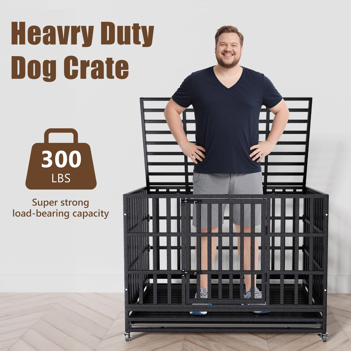 48 Inch Heavy Duty Dog Crate Kennel with Wheels O915212