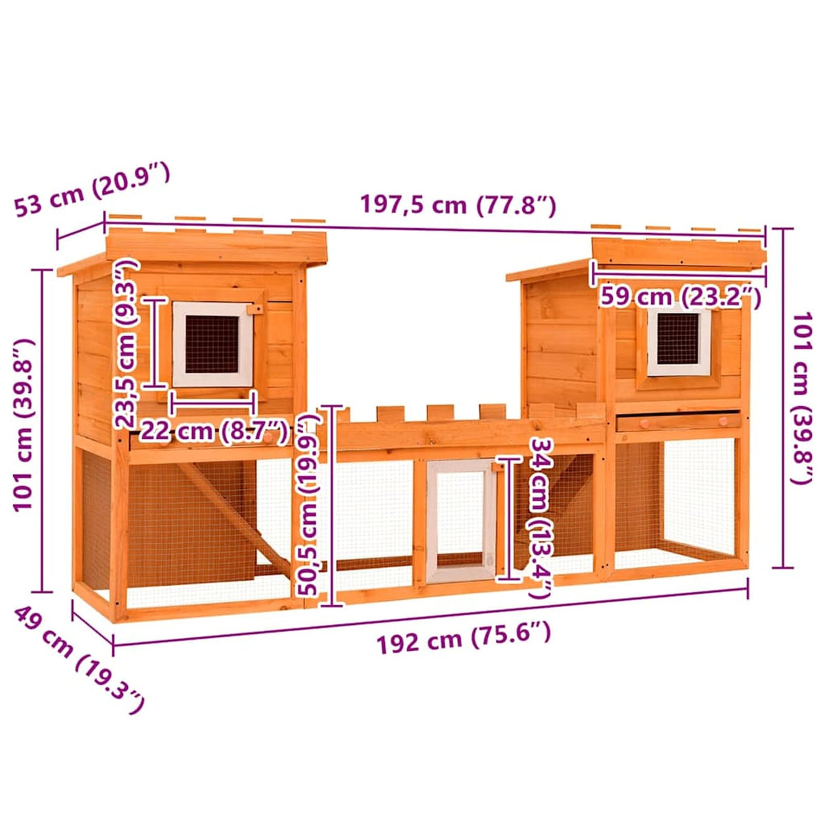 Large 2-Tier Wooden Rabbit Hutch with Weatherproof Roof R406486