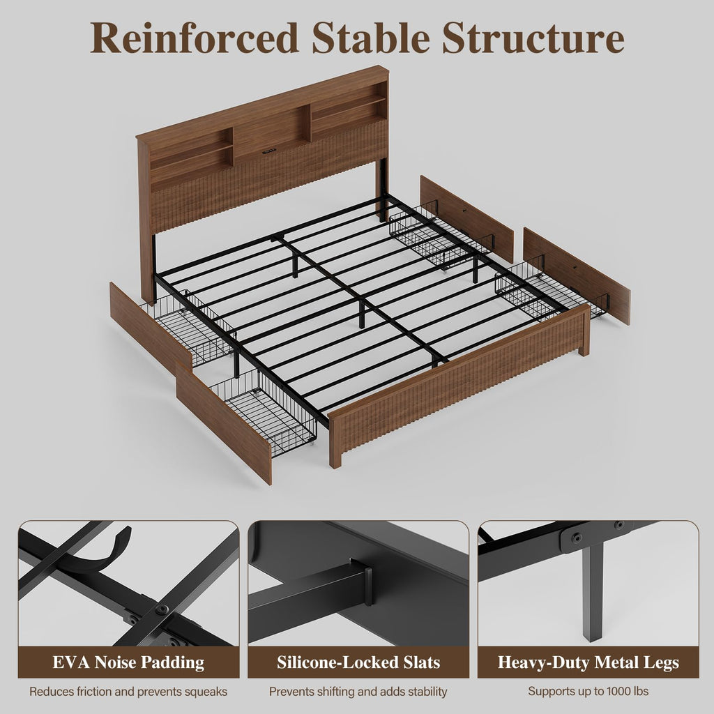 Queen Size Bed Frame with 4 Storage Drawers F223455