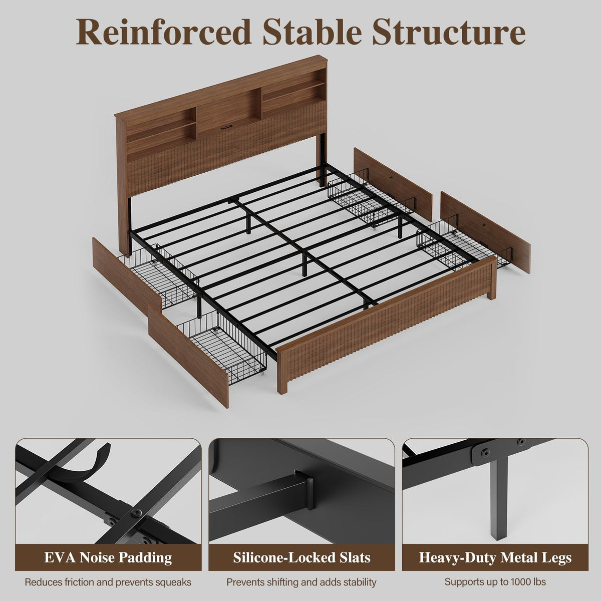 Queen Size Bed Frame with 4 Storage Drawers F223455